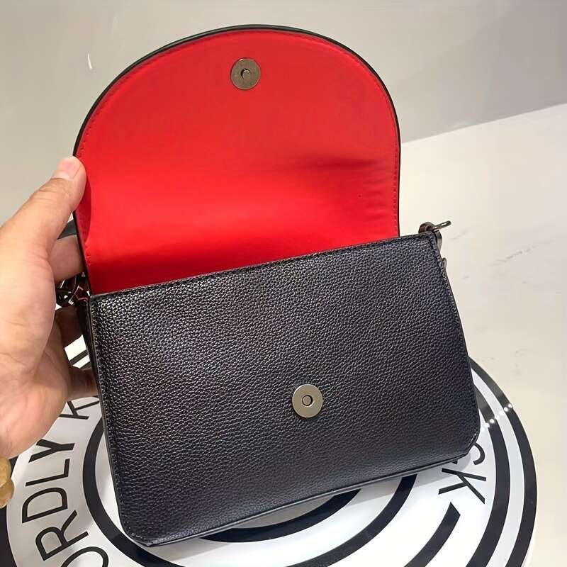 Edgy Geometric Studded Premium Second Layer Leather Adjustable Shoulder Bag Men Women, Sleek Black Unisex Messenger Purse For Everyday Use, Shopping