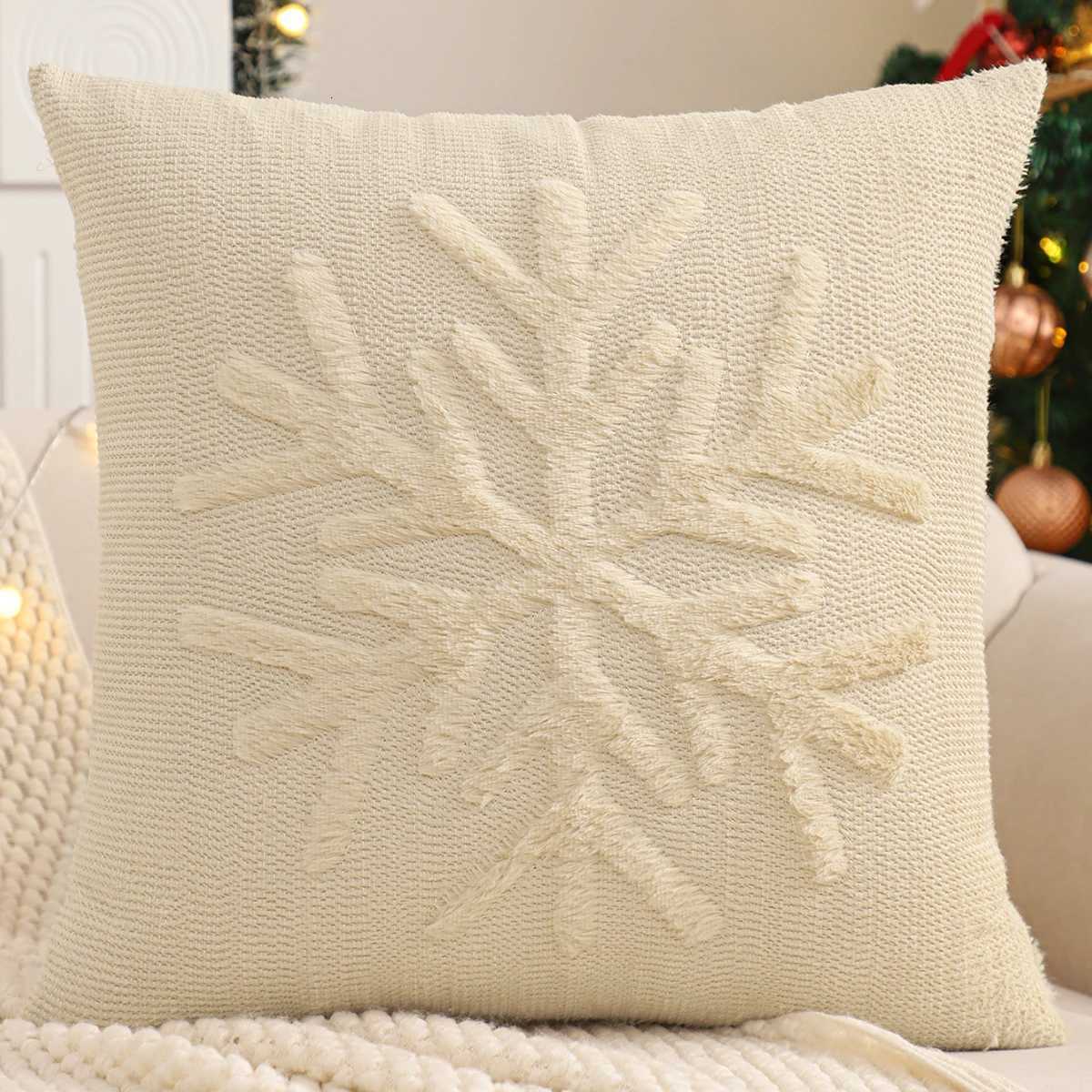 Quilting Throw Pillow Cover Christmas Decoration Faux Fur Snowflake Winter Plush Farmhouse Home Sofa Living Room 1818 in Y251105