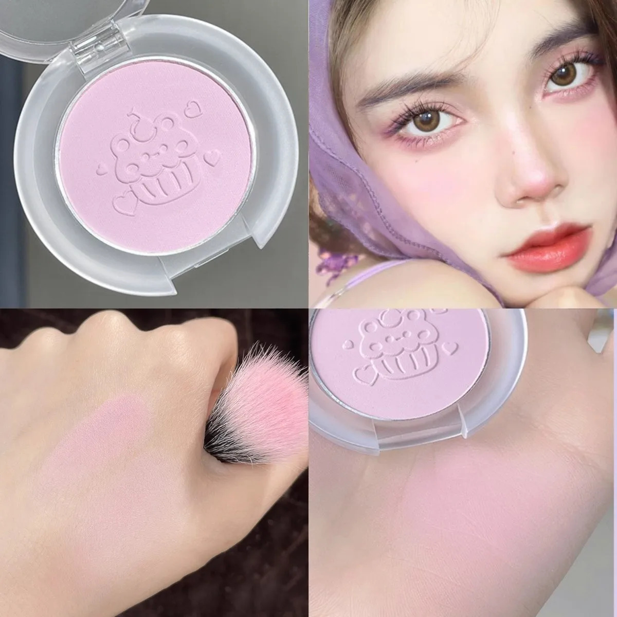 Purple palette powder blusher matte girl peach pink makeup tray natural cheek contour cosmetics 250325