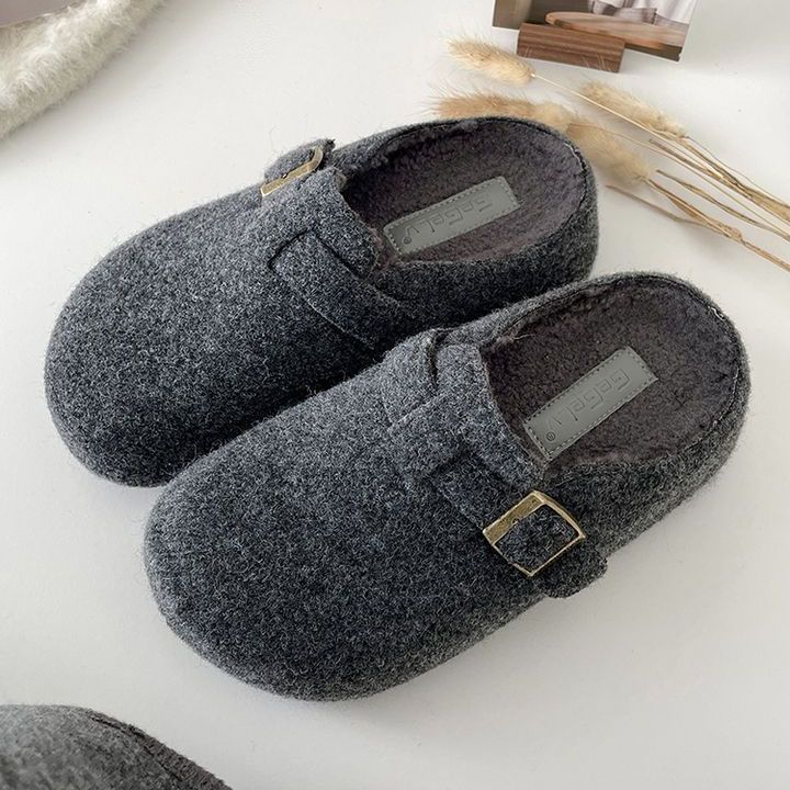 Winter New Design Arrival Women Woolen Slippers Retro Outdoor Wear Versatile Platform Thick Sole Heightening Fuzzy Slippers Gray Coffee Black Khaki Fr