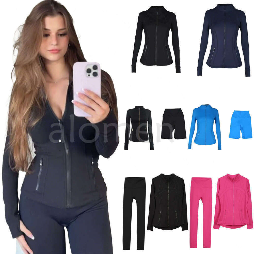 Yoga Gold Zip Jacket luluity lemoner jackets Cropped Full Length Jackets Leggings Workout Sets Gym Clothing Women Jacket luluity lemoner Sweatshirt set jacket