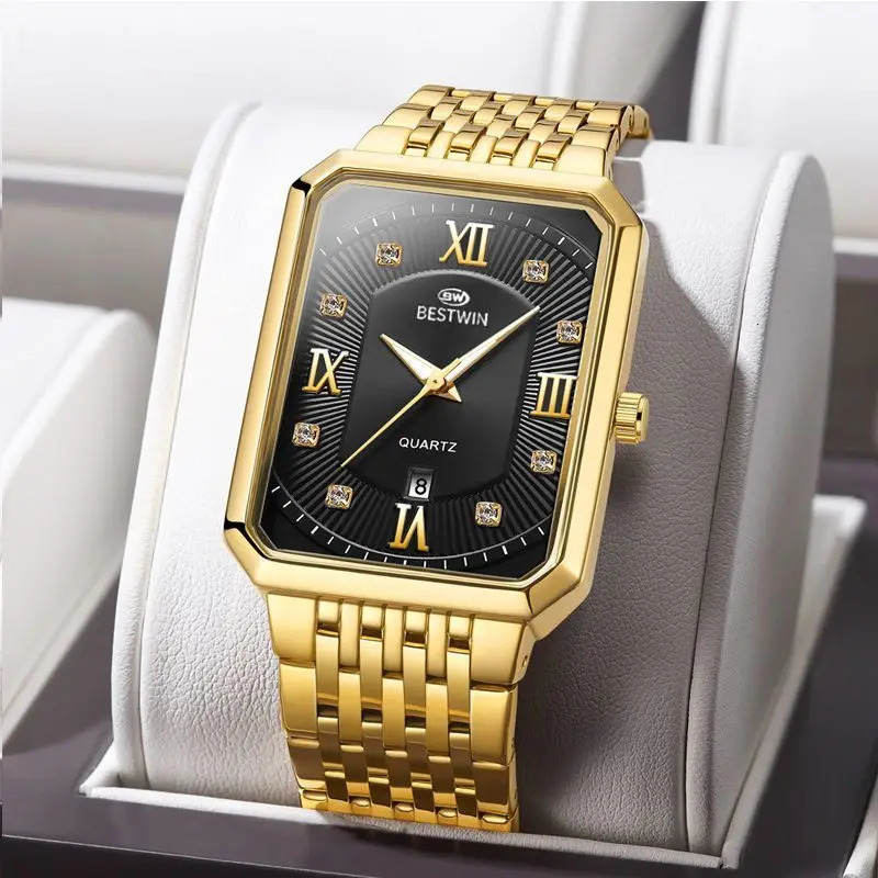 Square Date 2025 Men Gold Wrist Watches Gold Stainless Steel Men Watches For Male Clock Relogio Masculino Top 251105