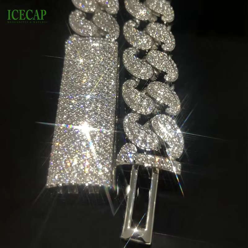 New Design Iced Out Diamond Jewelry White Gold Plated VVS Moissanite Cuban Link Chain Hip Hop Custom Charm Necklace for Men