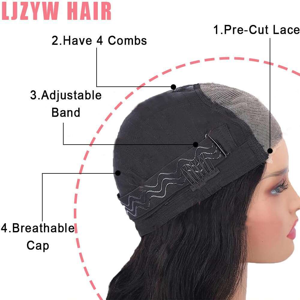 Glueless Human Hair Wigs Pre-Plucked 5X5 Lace Closure Pre-Cut Body Wave - 200% Density Brown/Black Glue Needed, Comfort Fit Small Heads