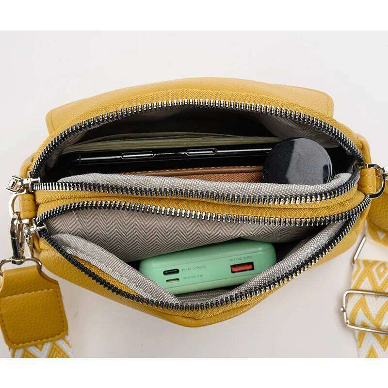 Trendy Solid Color Female Mobile Phone Wide Zipper Crossbody Adjustable Strap Shopping Shoulder Bag