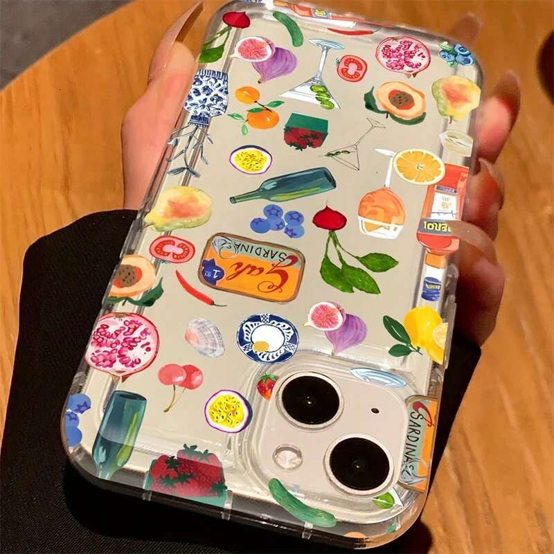 Transparent Fruit Juice wer Pattern Phone Case For iPhone 16 14 11 12 13 15 Pro Max 7 8 Plus X XS XR Shock-Absorbing Cover