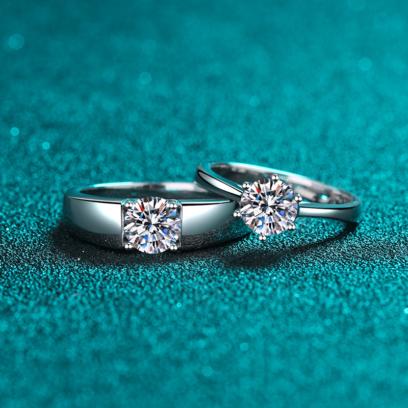 TaiYang 925 Silver Moissanite Wedding Rings ,White gold plated 0.5ct/1ct Round D Color VVS1 Moissanite Couple Bands Ring for Women Men, Wedding Engage