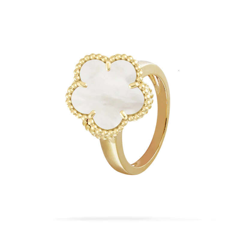 Clover White Fritillaria Ring Diamond free Peacock Stone Fashion Personalized Ring