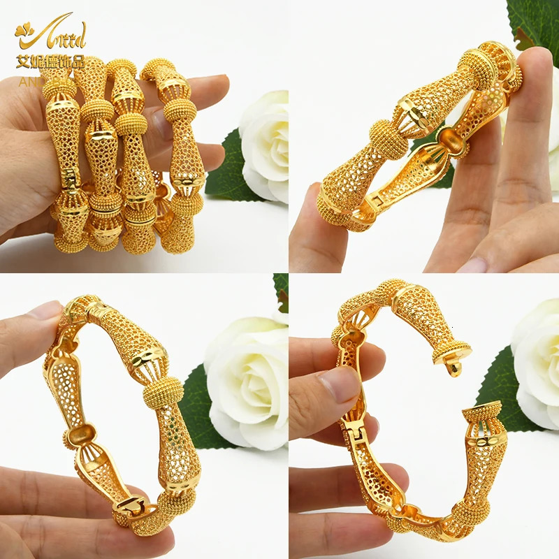 ANIID Women Charm Bracelet Bangle 24K Gold Color Jewelry Dubai Flower Bangle African Ethiopian Hawaiian Jewelry 251031