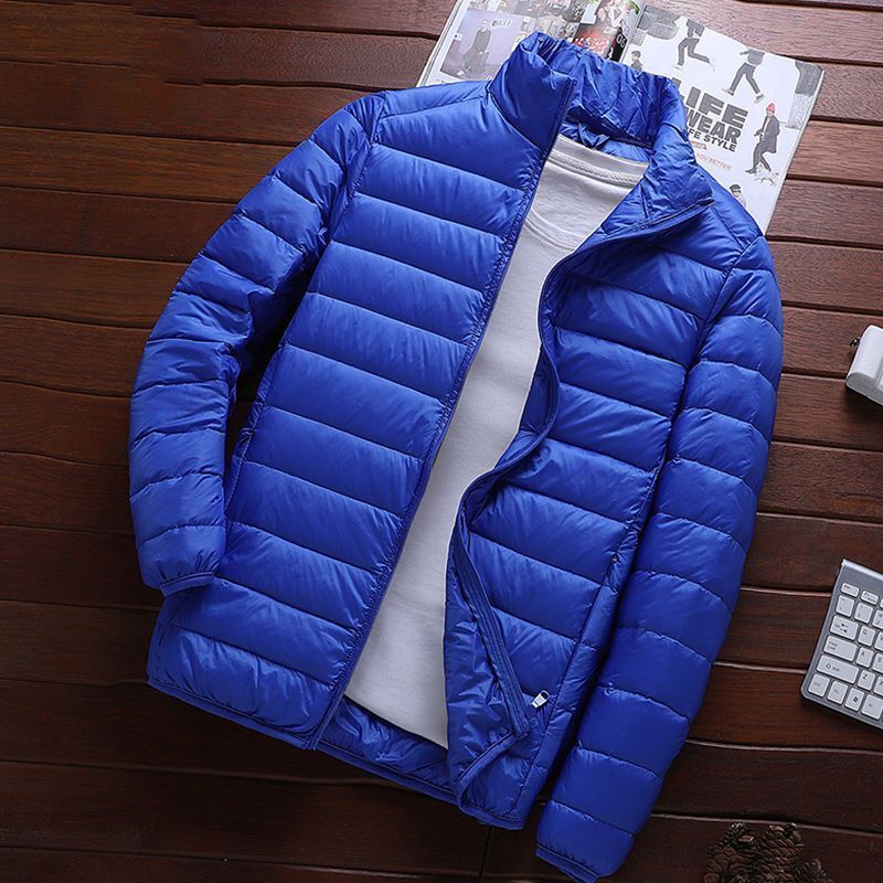 Stand Collar Hooded Down Cotton Jacket for Men, Lightweight Youth Short Style, Plus Size, Autumn Winter
