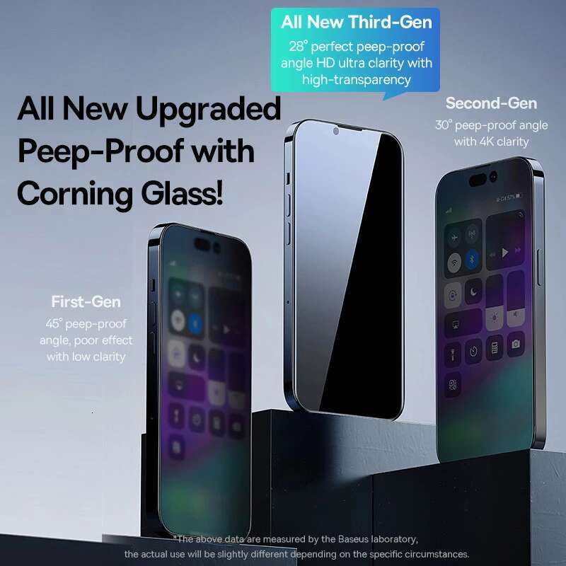 Baseus 0.4mm Corning Tempered Glass for iPhone 16 15 14 13 Pro Max Plus Screen Protector Anti-Peeping Auto Installation Film