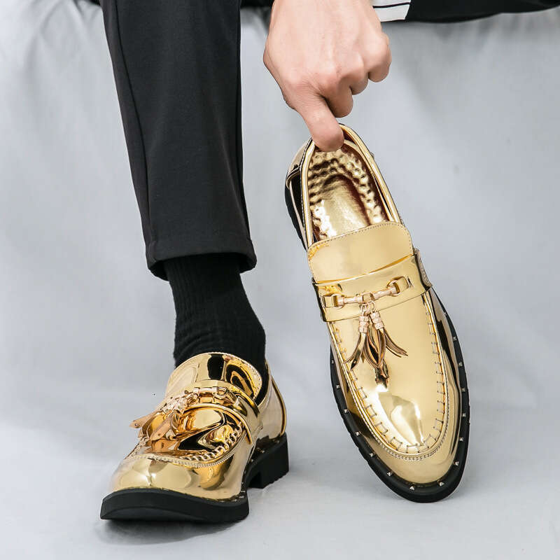Large men's business dress 2024 new trendy pointed shiny face wedding leather shoes
