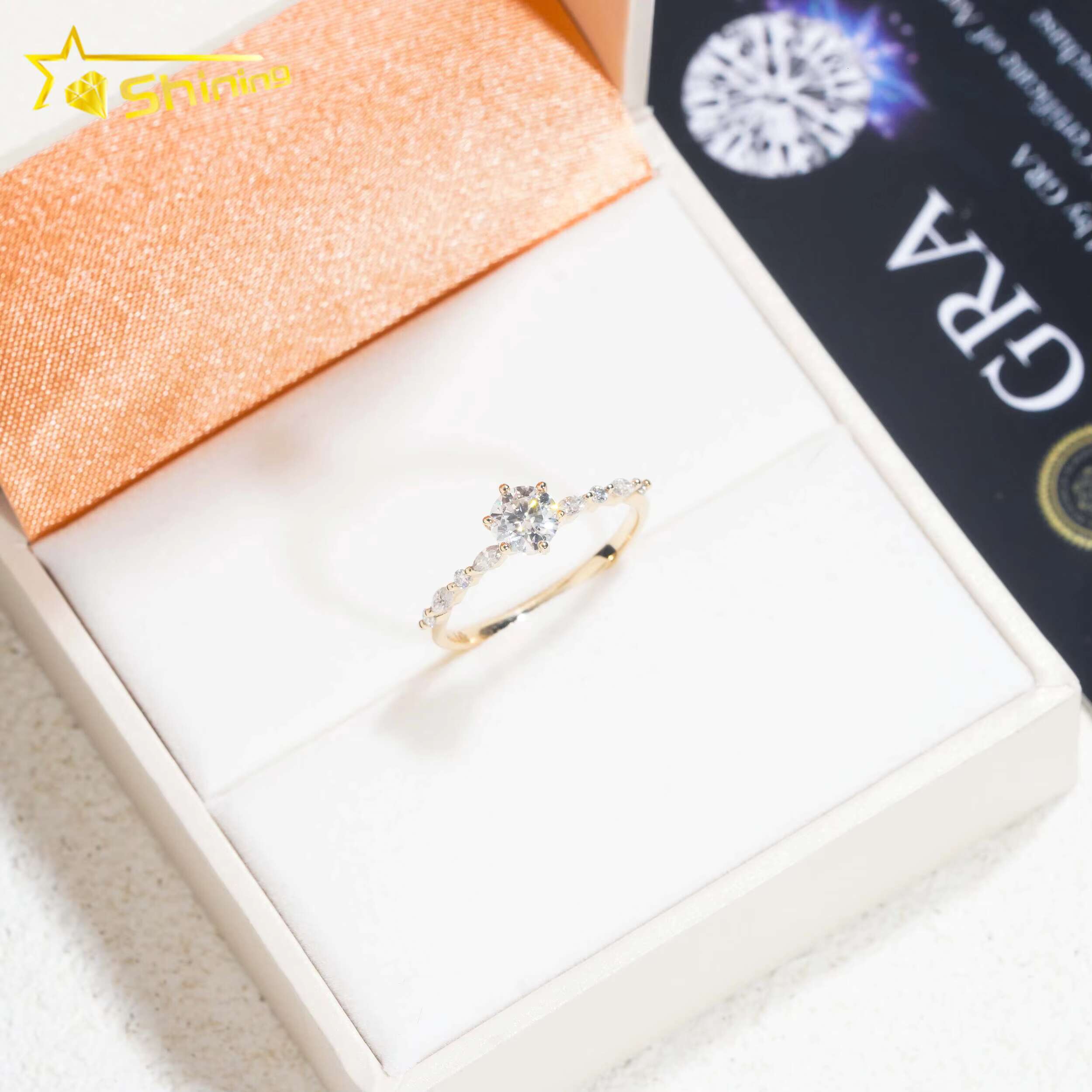 Fine Jewelry Fashion Design 14K Solid Yellow Gold Moissanite Lab Grown Diamond Engagement Ring
