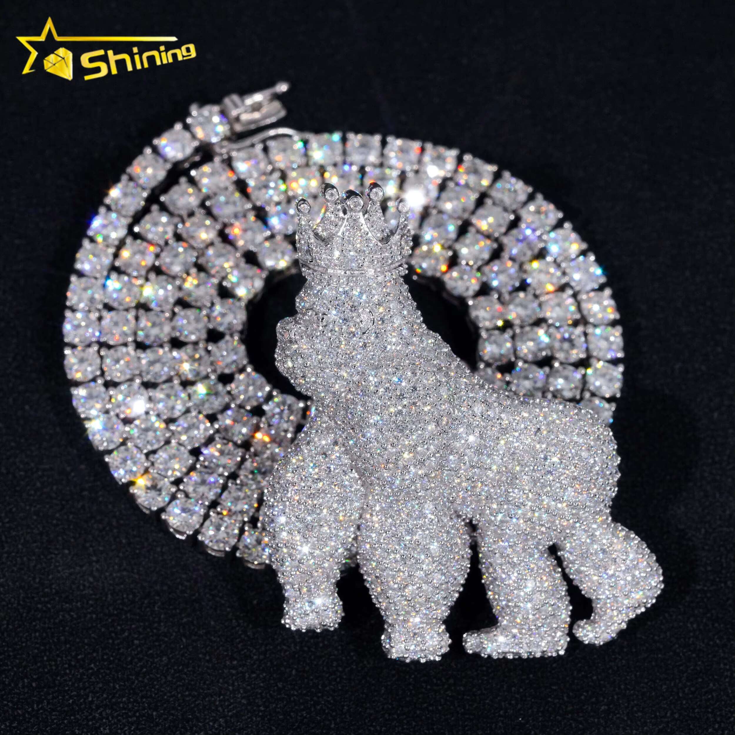 Fine Jewelry Custom 925 Sterling Silver Gold Plated Iced Out VVS Diamond Moissanite Charm Pendant Gorilla