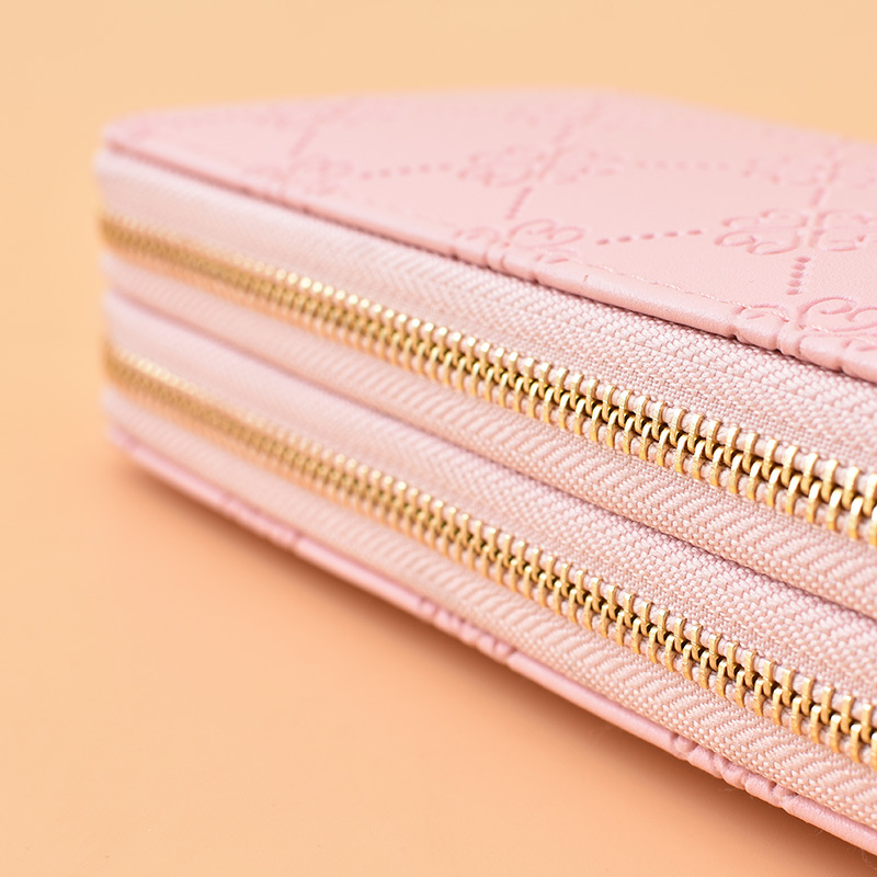 Luxury Designer Wallet Women's Long Wallet with Wrist Strap, Glossy Leather Dual Zipper Clutch, Large Capacity Double Layer Phone Purse with Matt