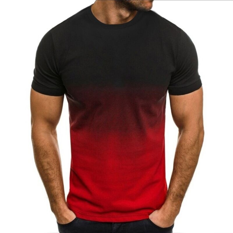 Spring new mens casual sports fashion 3D gradient short sleeved round neck T-shirt for men
