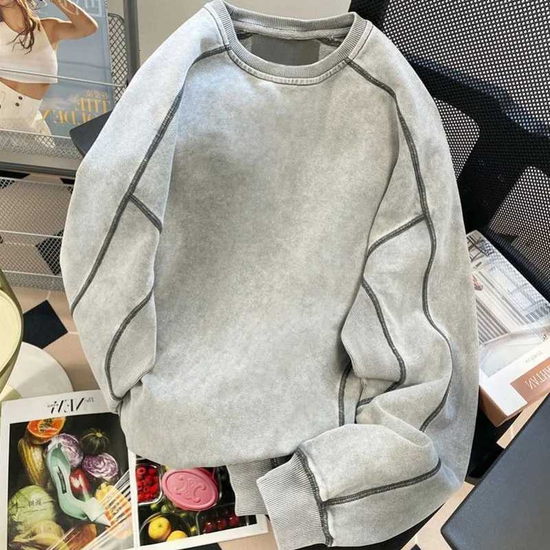 Grey Hoodies Women Plus Velvet Striped Baggy Retro Korean Fashion High Street All-match Coats Cool Hip Hop Thicker Couples NewlyT251105