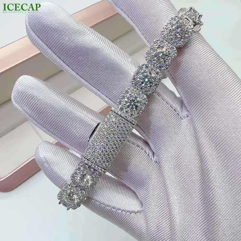 Large Moissanite Big Tennis Chain 10mm 925 Sterling Silver Tennis Link Chain Mens VVS Diamond Necklace