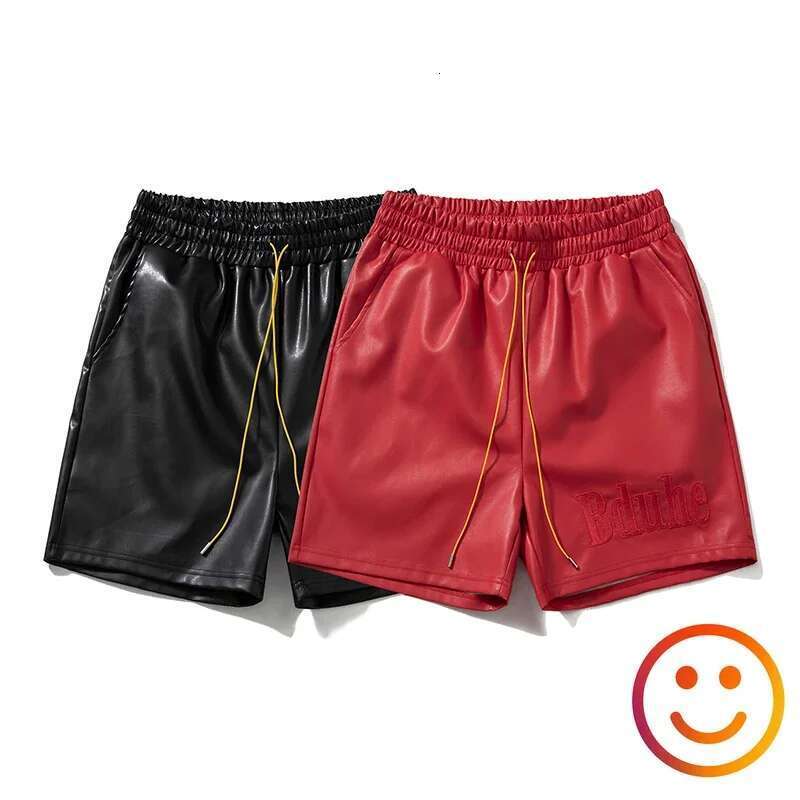 Men's Shorts Pure Leather Black Red Green Borad Shorts Pockets 2024 Summer Men Women High Quality Yellow Drawstring Beach Shortpant Breeches