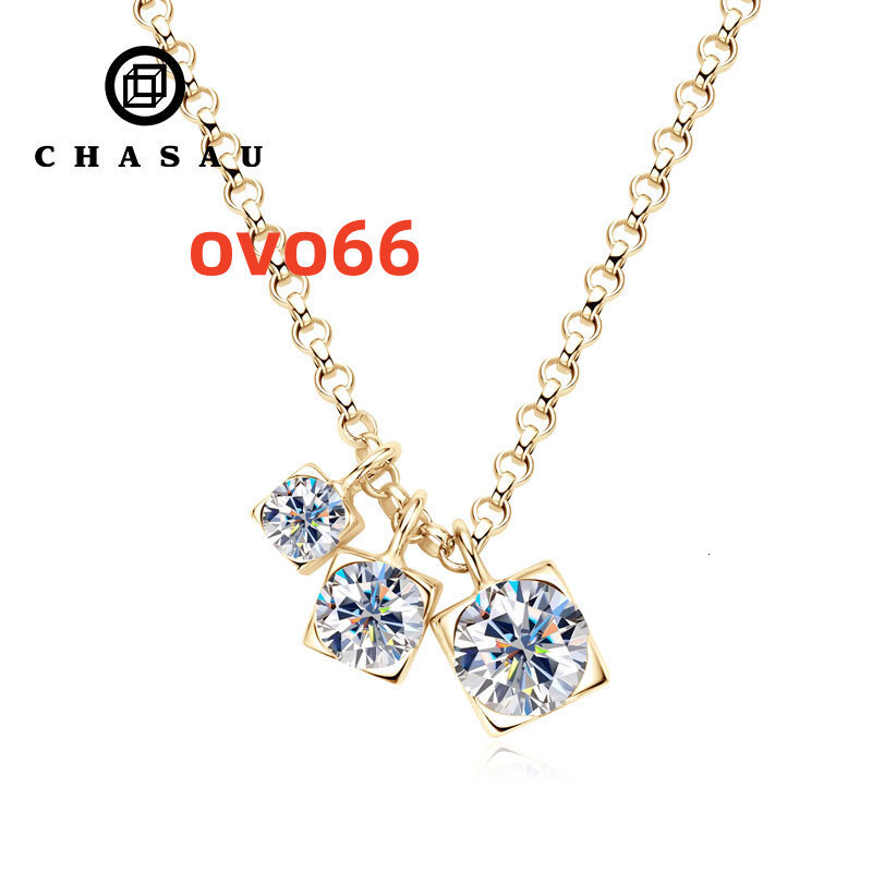 5mm4mm3mm Round Full Moissanite Diamond 925 Sterling Silver Chain Three Stone Moissanite Pendant Necklace