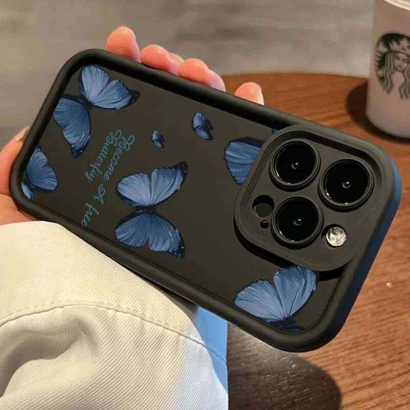 Retro Butterfly Silicone Phone Case For iPhone 14 15 13 12 11 Pro XS Max 7 8 Plus SE 2 X XR Shockproof Full Cover