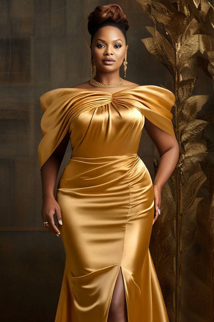 Red Mermaid Gold Lace Evening Dresses High Neck Long Sleeves Prom Gowns or Length Satin Plus Size Formal Party Dress 01