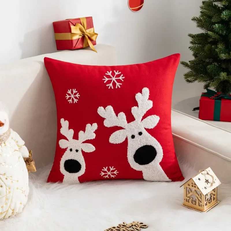 Christmas Pillow Cover Decorative Santa Claus Cartoon Printed Embroidered Pillow Cushion Cover Home Sofa Xmas Cushion Cover Y251105