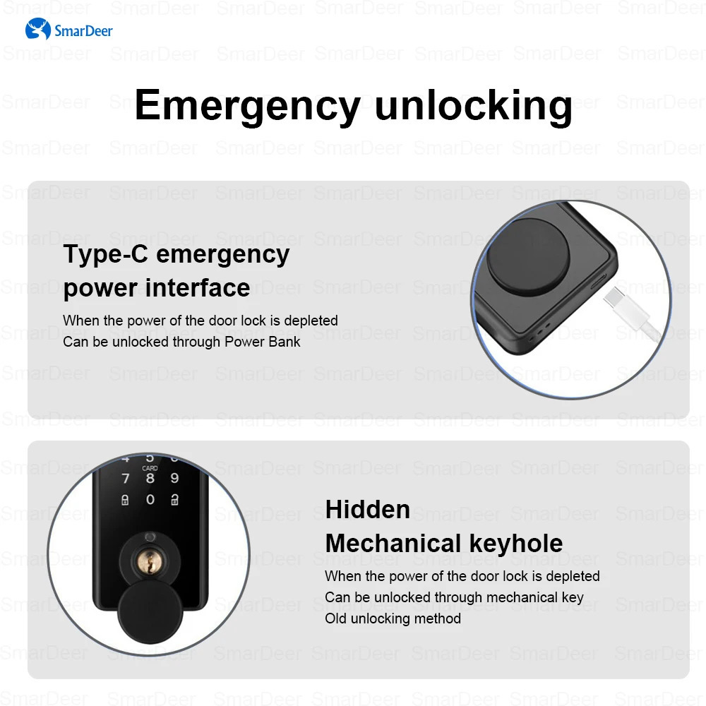 SmarDeer Electronic Door Lock for Tuya Lock with Deadbolt lock Fingerprint Lock Keyless entry with SmartLife App Remote unlock 250402