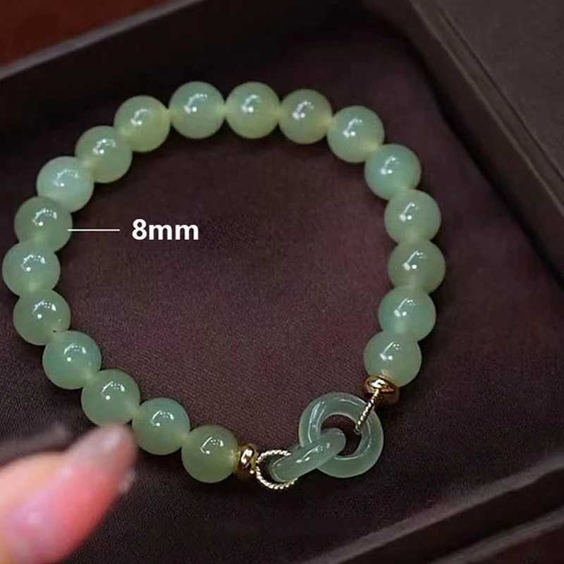 Fashion Double Ring Interlocking Hetian Jade Beaded Female Ins Style Love Safety Buckle Bangle For Bestie Birthday Gift C251105