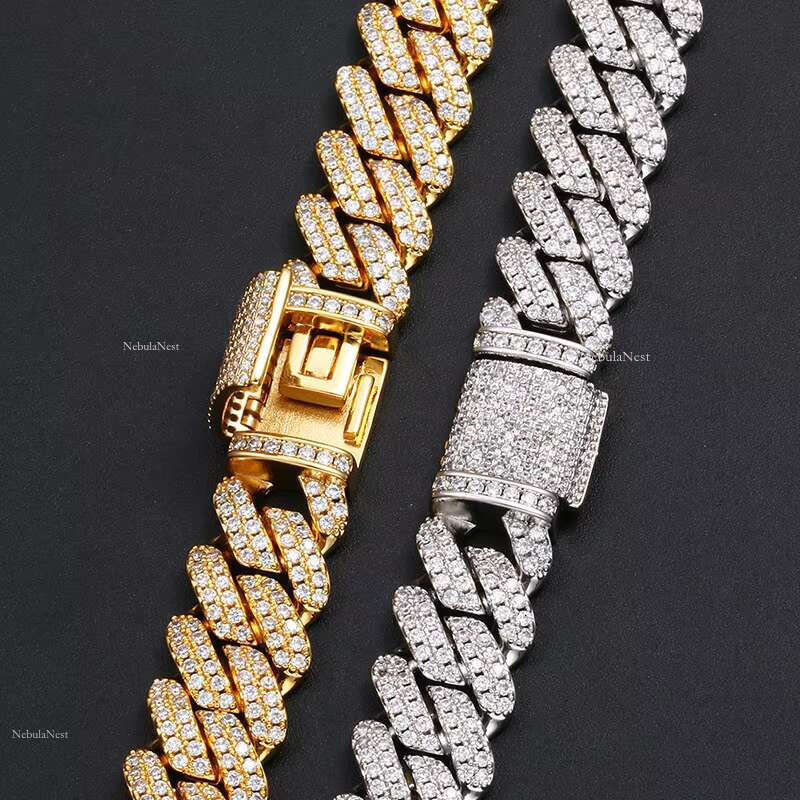 14MM High Quality Moissanite Dia Cuban k Chain With Certificate Hip Hop Sier Necklace Men Jewelry