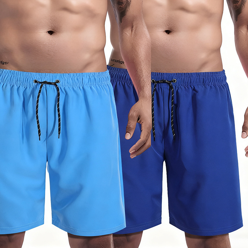 Men's Shorts Men's 2-Pack Swim Trunks, Quick Dry Beach Shorts with Drawstring, Yellow & Blue Swimming Shorts for Summer Vacation, Pool & Bea