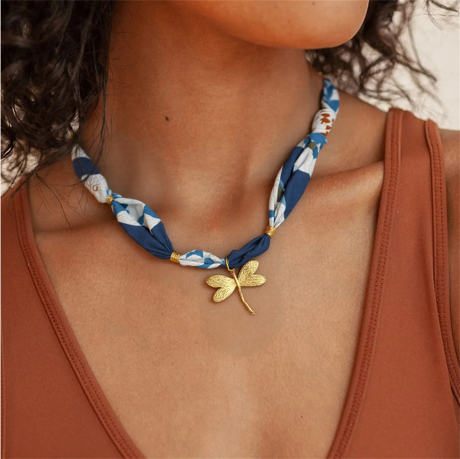 1 Piece Gold Plated Fruit dragonfly Sun Charm Scarf Necklace Polyester For Women Multicolor Dainty Pastoral Style Gift 80cm long 251031