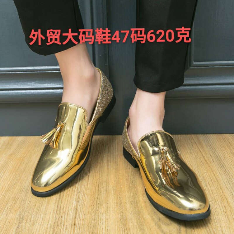 Men's in plus size, casual fashionable men's foot covers, tassel leather shoes, British style hairstylist, sequined trendy shoes