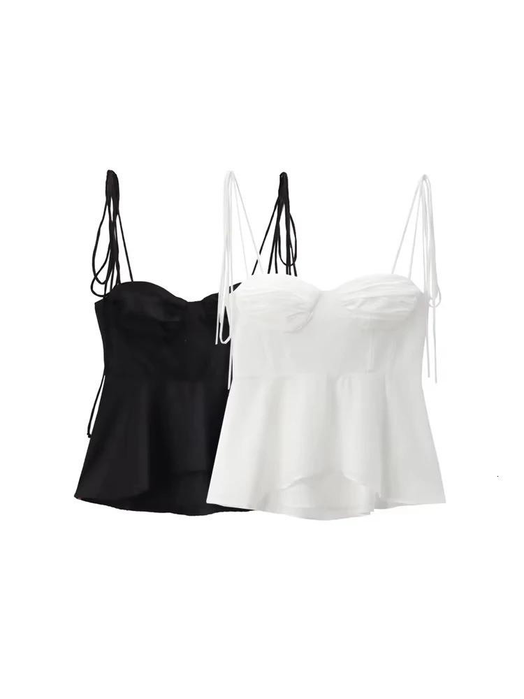 TRZA Symmetrical Bustier Womens Top Sweetheart Collar Tie Strip Side Zipper Womens Tank Top Sexy and Fashionable 250403