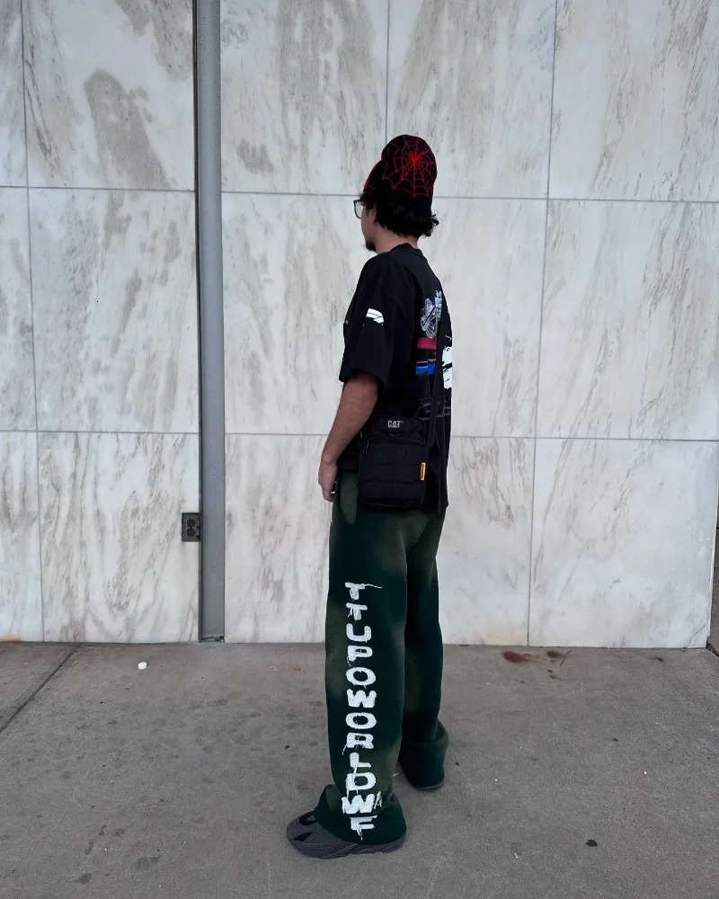 American Gothic letter embroidery pattern sweater for men Y2K street hip-hop loose casual pants 250402