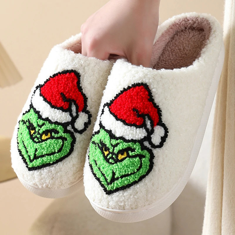 Womens 2025 Christmas Cartoon Animation Winter Slippers Warm Cotton Indoor Bedroom Plush Slides Shoes Comfortable Home Footwear 251031