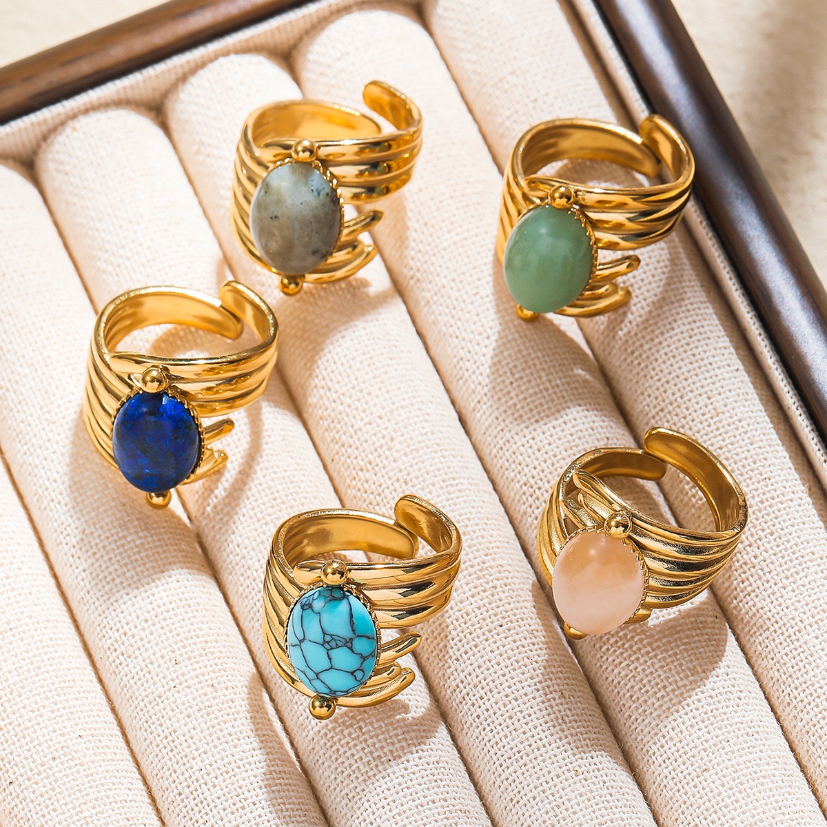 Malt natural stone stainless steel 18k gold non fading ring with adjustable opening design and turquoise ring bracelet as a holiday gift