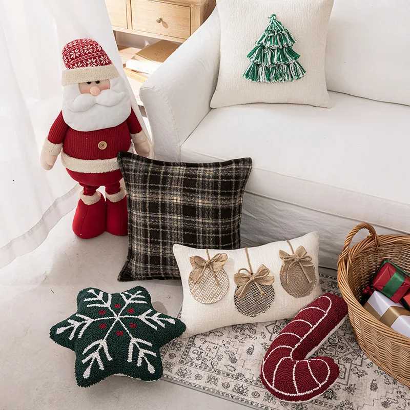 Christmas Throw Cushion Pillowcase Cojines Cotton Irregular-Shaped Sofa Pillow Embroidered Snowflake Pillow Headboard Pillowcase Y251105