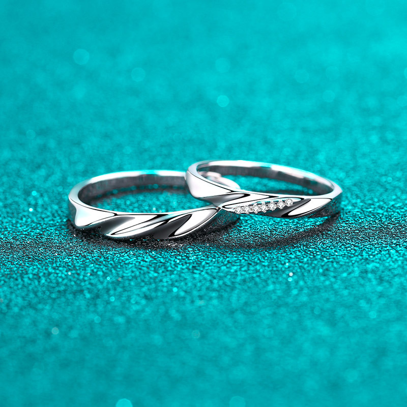 TaiYang S925 Moissanite Couple Ring Mobius Twist Design Band & 0.028ct Moissanite Eternal Ring for Women, 925 Sterling Silver Wedding Engagement Diamo