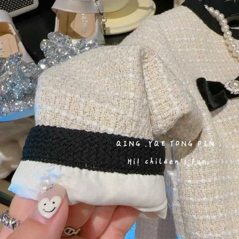 Korean Girls Small Fragrant Style Cardigan Skirt Set Baby Temperament 2024 Autumn Coat Short Skirt Two Piece New Set Y251105