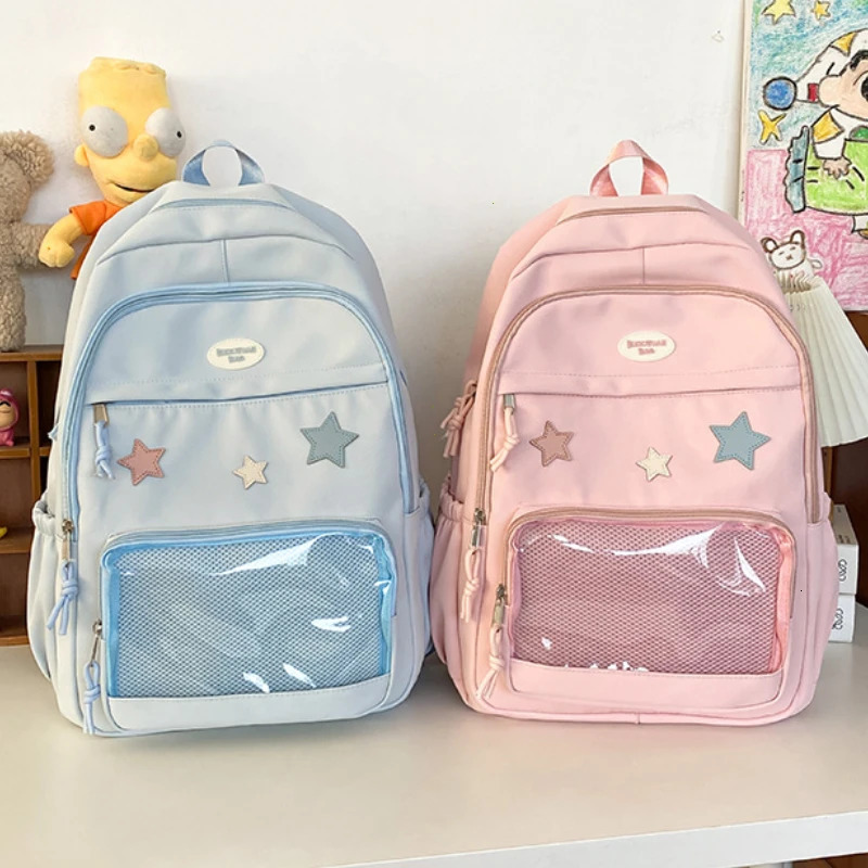 Japanese Y2k Aesthetic Star Transparent Backpack Women Students Casual Kawaii Star Schoolbag High-capacity Preppy Backpacks 251104