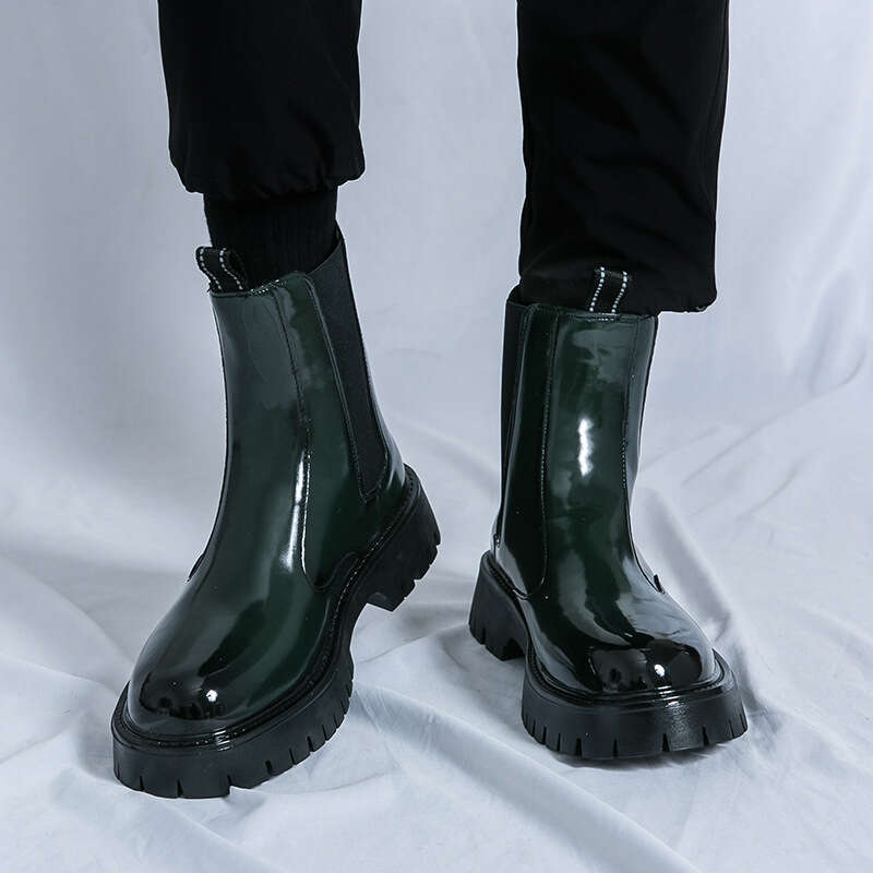 Large big toe men's with lace up leather shoes 2024 autumn and winter new high top British formal short boots for men