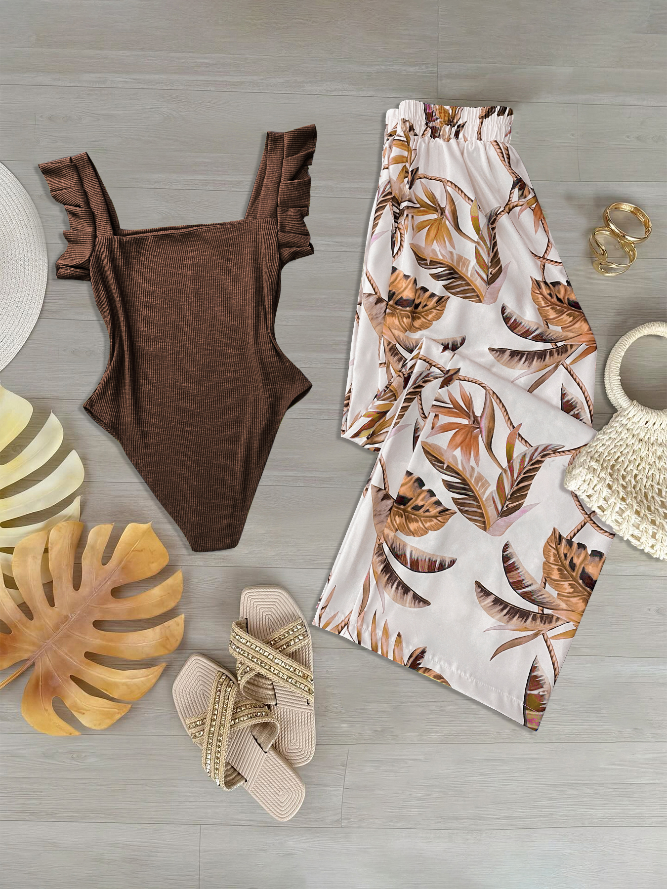 Chic Fashionable Two-Piece Suit Featuring Embellished Blouse and Comfort-Fit Skirt Perfect for Casual Wear---1773