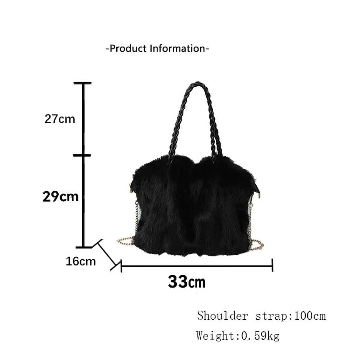 Womens Fashionable Plush Large Capacity Tote Bag High-end Pleated Fox Fur Shoulder Crossbody Bag Commuter Bag with Metal Chain Z251104