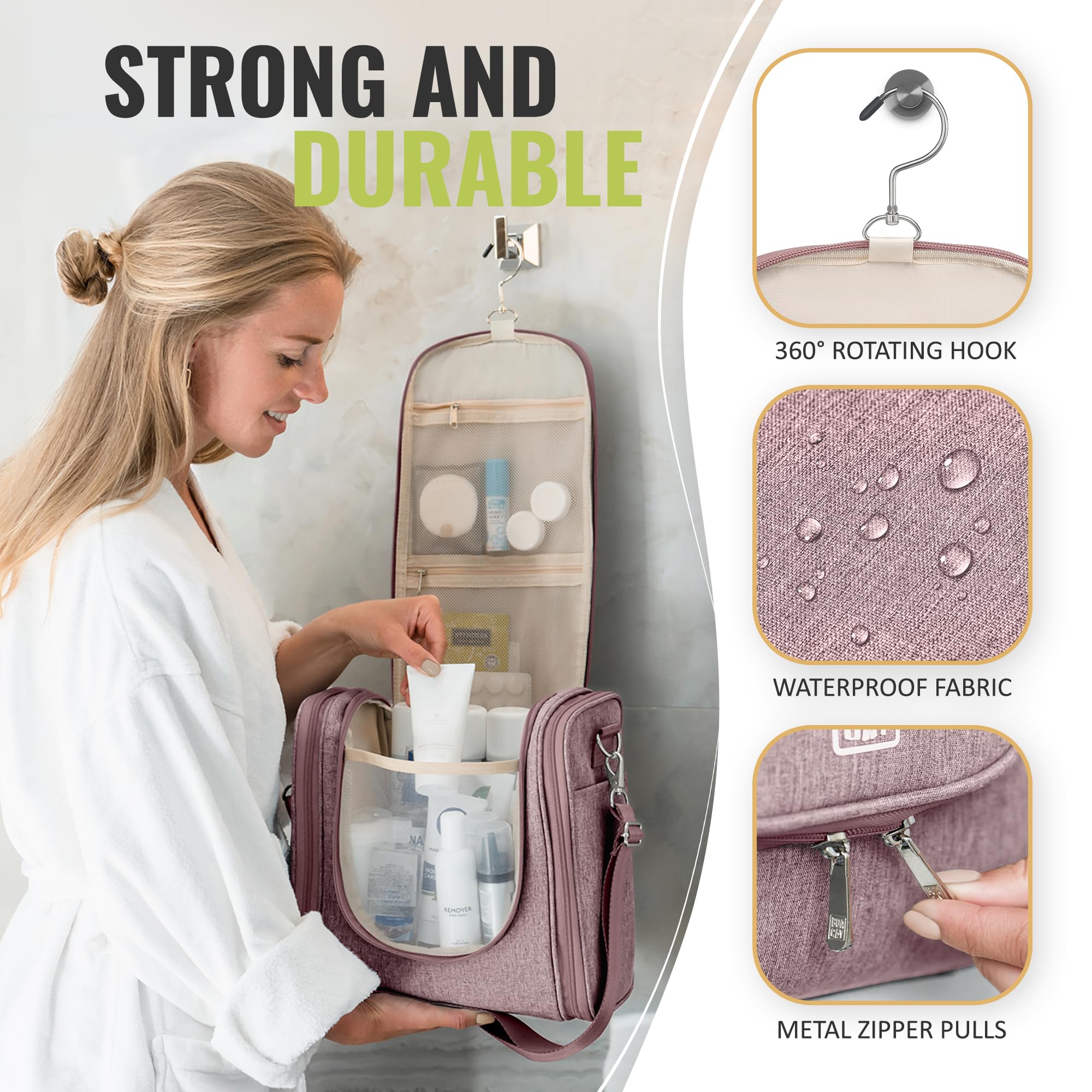 Large Capacity Extra Durable Hanging Travel Toiletry Bag - Perfect For Bathrooms And Showers