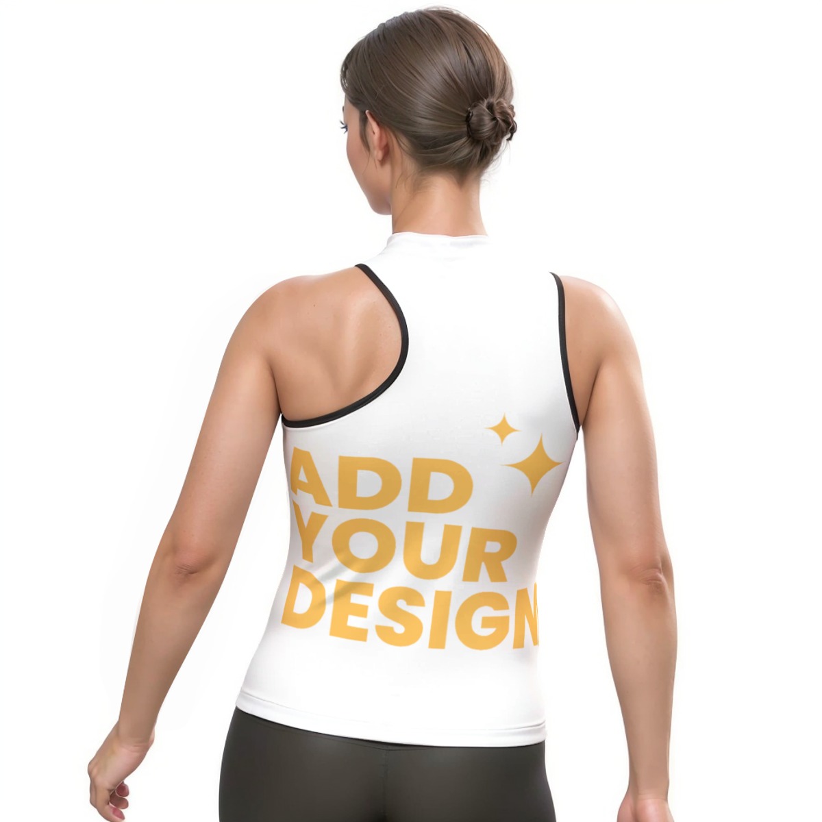 Women's Halter Sleeveless Asymmetrical Tank Top, All-Over Print Workout Top with Black Binding, Medium-Impact Fitness Shirt