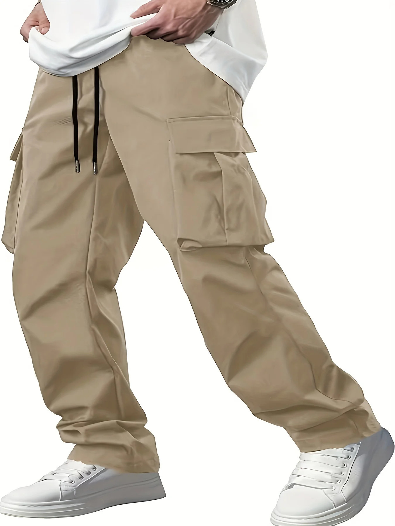 Summer Mens Work Pants European and American Independent Station Drawstring Multi Pocket Casual Pants 251104