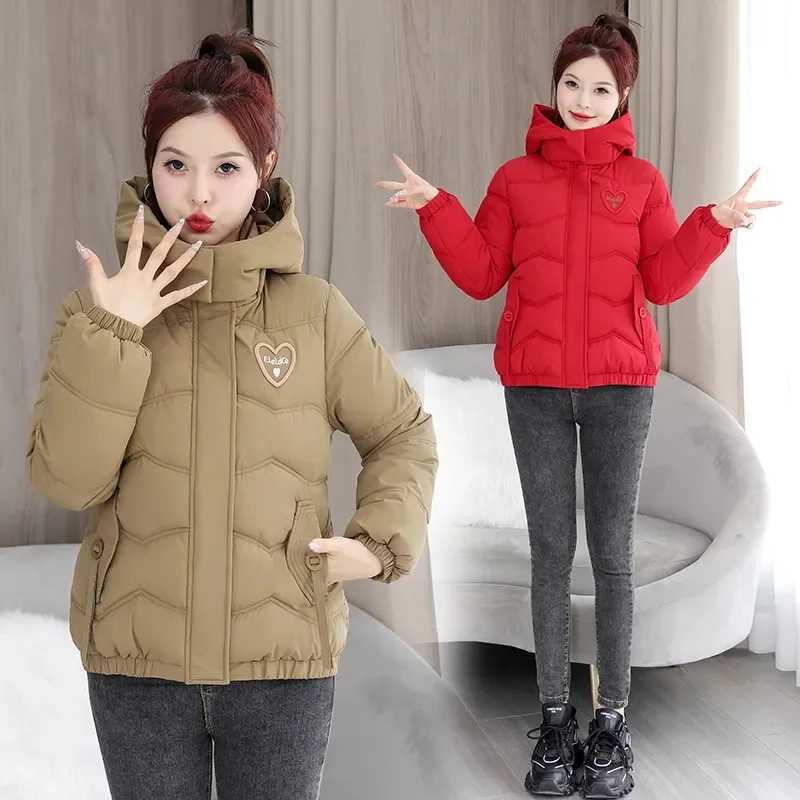New Winter Hooded Down Cotton-Padded Jacket Womens Loose All-Match Thicken Warm Parkas Short Coat Female Casual Ladies TopsT251105