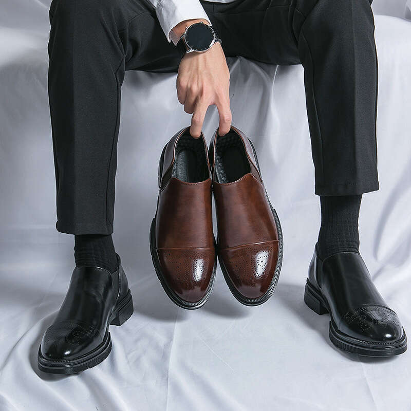 Large Block Carved Leather for Men's 38-46 Business Dress, Wearing Lazy Wedding Shoes, Lefu Shoes
