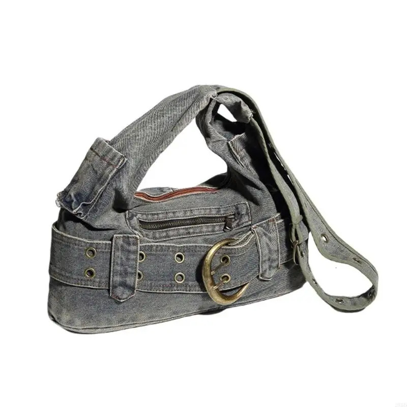 28GD Vintage Punk Denims Handbag with Adjustable Strap for Women Jeans Shoulder Bag 251031